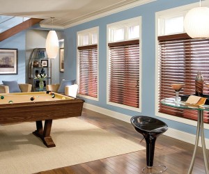 Wooden window treatment for windows in the play area